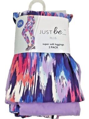 Womens Just Be Super Soft Leggings 3X 2Prs Pack Paint Brush/Purple Rose NWT